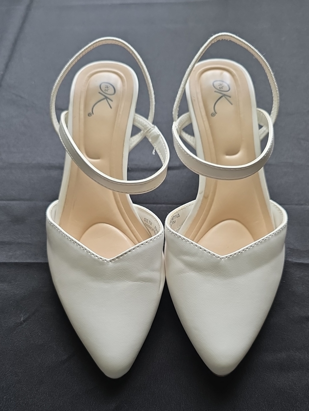 KEDMA White Pointed Slingback Mules with Ankle Strap